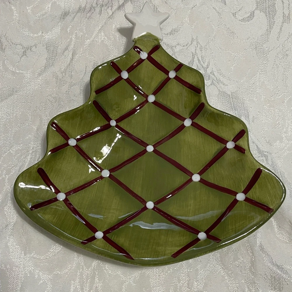 Pottery Barn Olive Green Christmas Tree Platter